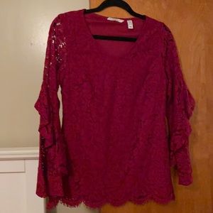 Fun lace overlay shirt with flare sleeves